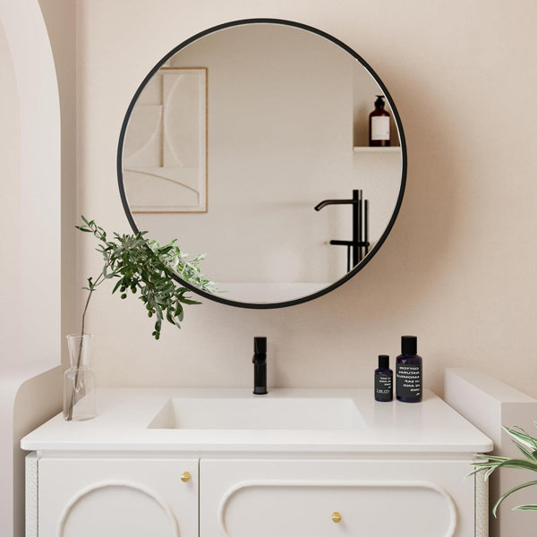Latitude Run® Round Medicine Cabinet Mirror with Shelf, Bathroom Wall ...